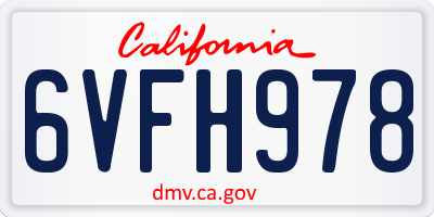 CA license plate 6VFH978