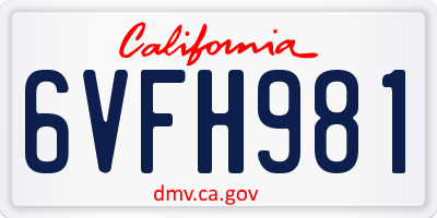 CA license plate 6VFH981