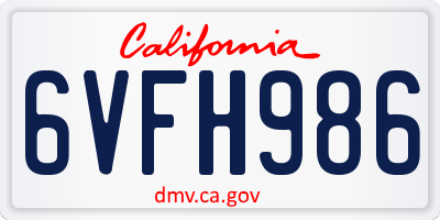 CA license plate 6VFH986