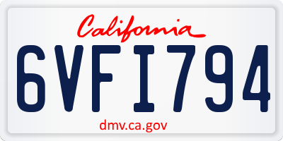 CA license plate 6VFI794