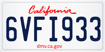 CA license plate 6VFI933
