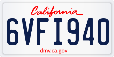 CA license plate 6VFI940