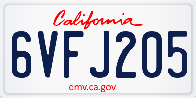 CA license plate 6VFJ205