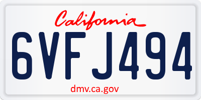 CA license plate 6VFJ494