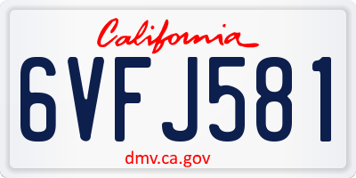 CA license plate 6VFJ581