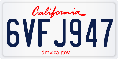 CA license plate 6VFJ947