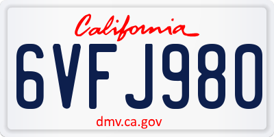 CA license plate 6VFJ980