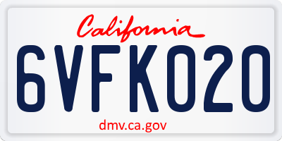 CA license plate 6VFK020