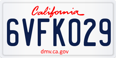 CA license plate 6VFK029