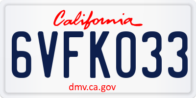 CA license plate 6VFK033