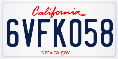 CA license plate 6VFK058