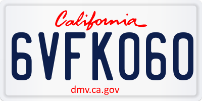 CA license plate 6VFK060