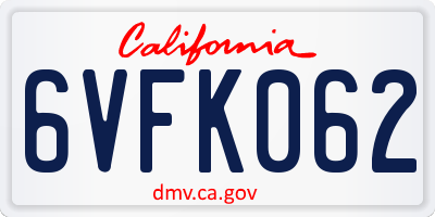 CA license plate 6VFK062