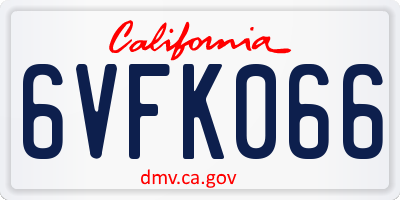 CA license plate 6VFK066