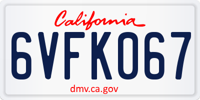 CA license plate 6VFK067
