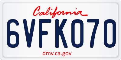 CA license plate 6VFK070