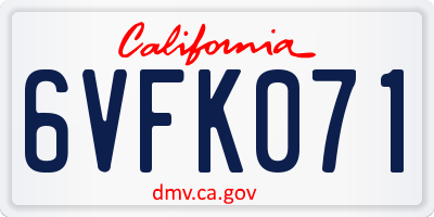 CA license plate 6VFK071
