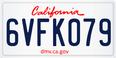 CA license plate 6VFK079