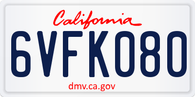 CA license plate 6VFK080