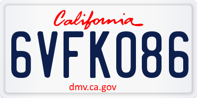 CA license plate 6VFK086
