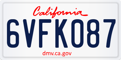 CA license plate 6VFK087