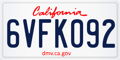 CA license plate 6VFK092