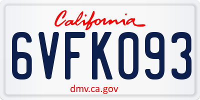 CA license plate 6VFK093