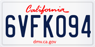 CA license plate 6VFK094