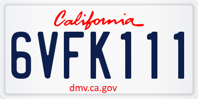 CA license plate 6VFK111