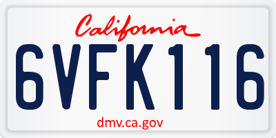 CA license plate 6VFK116