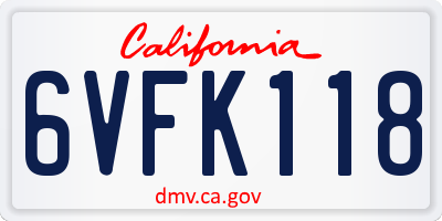 CA license plate 6VFK118