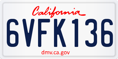 CA license plate 6VFK136