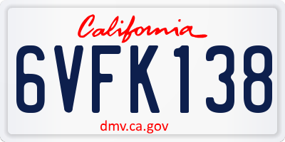 CA license plate 6VFK138