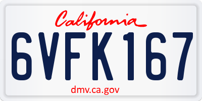 CA license plate 6VFK167