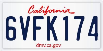 CA license plate 6VFK174