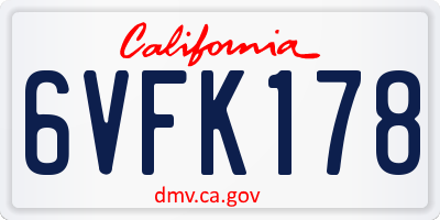 CA license plate 6VFK178