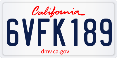 CA license plate 6VFK189