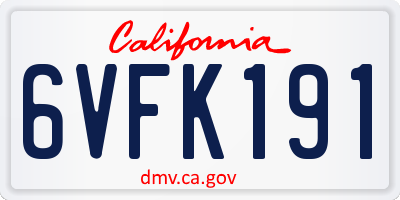 CA license plate 6VFK191