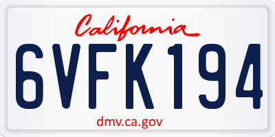 CA license plate 6VFK194