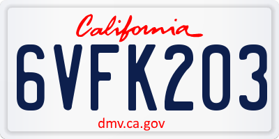 CA license plate 6VFK203