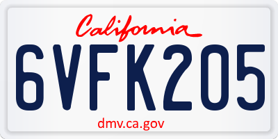CA license plate 6VFK205