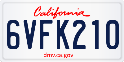 CA license plate 6VFK210