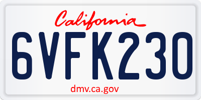 CA license plate 6VFK230