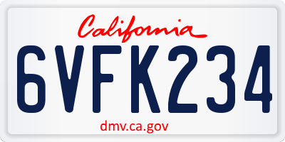CA license plate 6VFK234