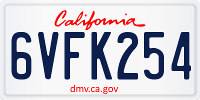 CA license plate 6VFK254