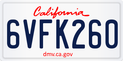 CA license plate 6VFK260