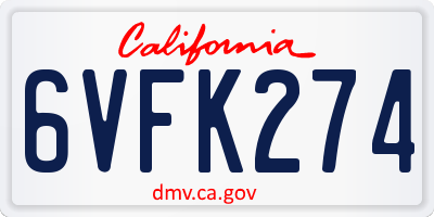 CA license plate 6VFK274