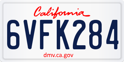 CA license plate 6VFK284