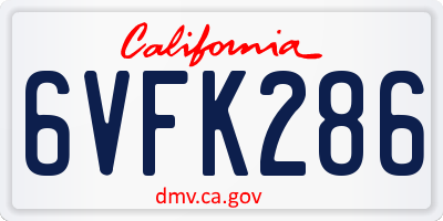 CA license plate 6VFK286