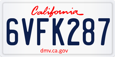 CA license plate 6VFK287